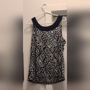 Tanjay Black & White Tank Top | Size Large | Subtle Hints of Blue & Yellow